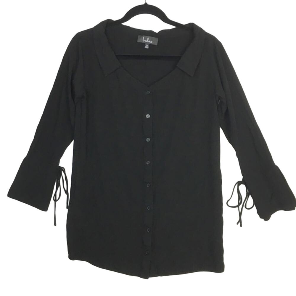 Lulu’s Women's Black Button Up Whimsigoth Split Sleeve Blouse Top Size XS